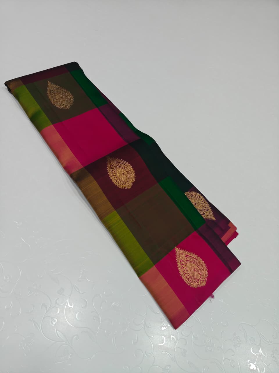 Multicolor Checked Kanchipuram Silk Saree - Crimson Red